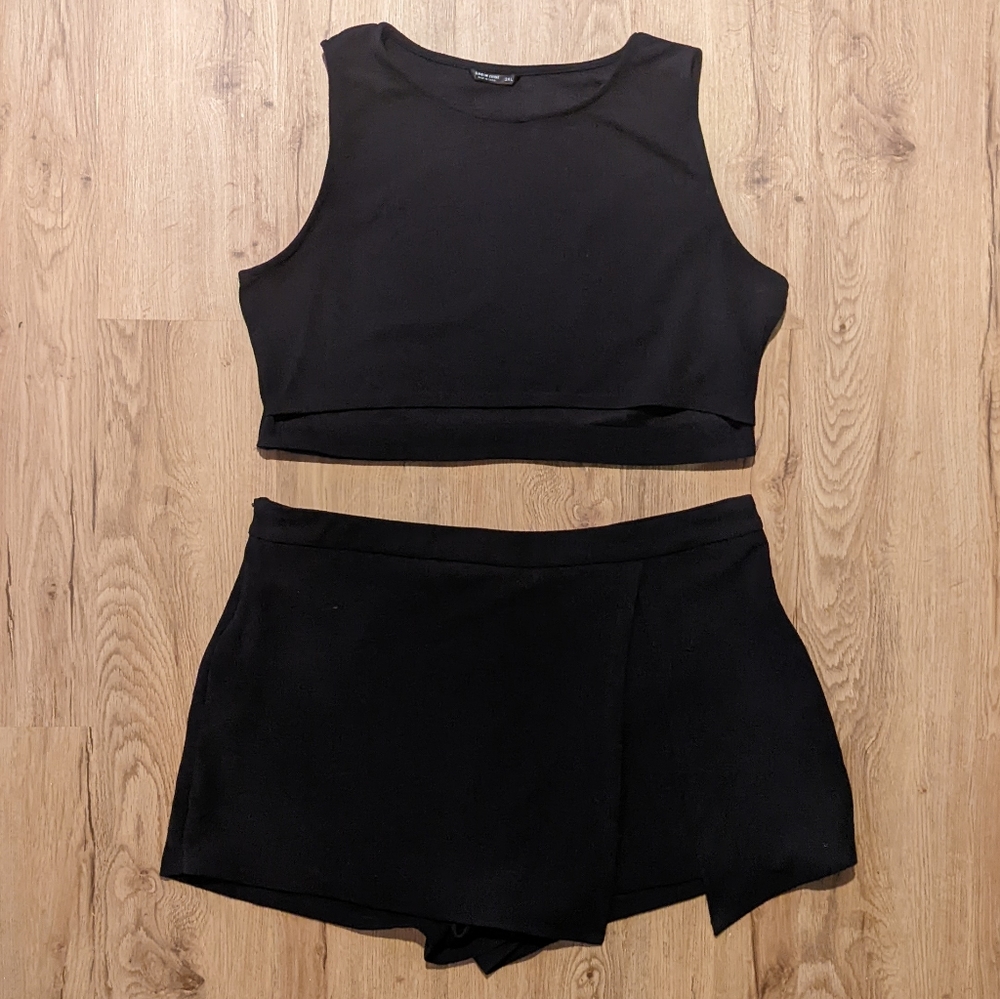 SheIn black two piece set skort and crop top